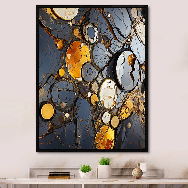 Marbre jaune et élégance I - art mural géométrique, Cadre flottant noir, H 44 po x l 34 po x P 1,5 po