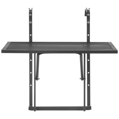 Table de balustrade d'extérieur 19 x 24 po, métal, résistant aux intempéries, charge de 50 lb, pliable, support réglable pour différents patios suspendus, acier inoxydable, modèle pliable peu encombrant