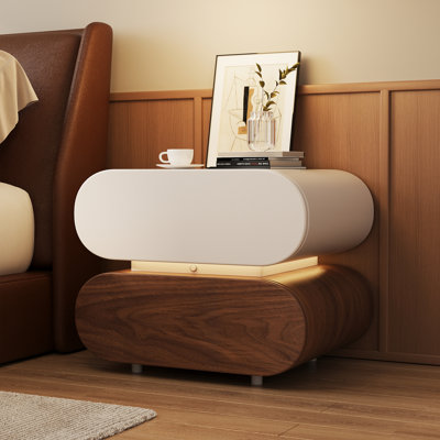 Modern Curved Nightstand With 2 Smooth-Glide Drawers & Motion Sensor Light