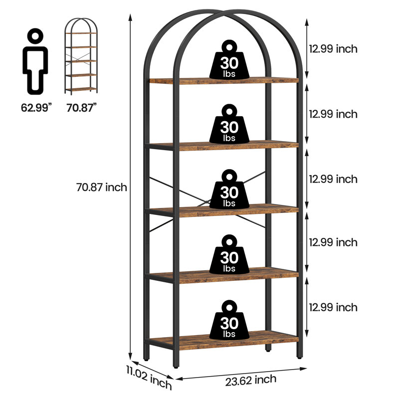 180cm H x 60cm W Metal Etagere Bookcase, Black/Brown