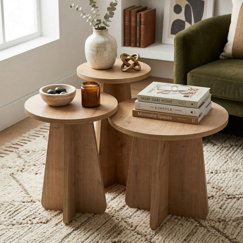 Ensemble de 3 tables gigognes Aurelia, Chêne saphir