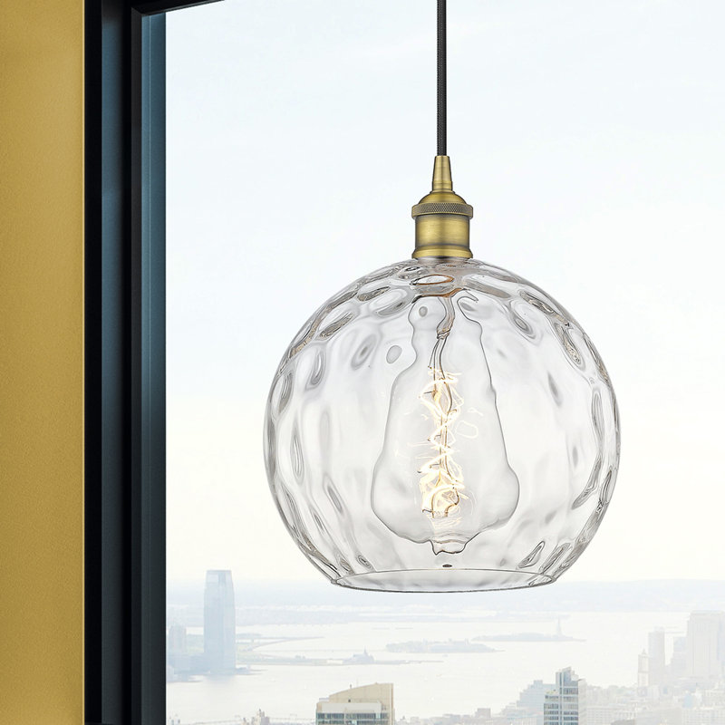 Luminaire suspendu simple à 1 lumière Ralph, H 12,75 po x l 10 po x P 10 po, Laiton brossé