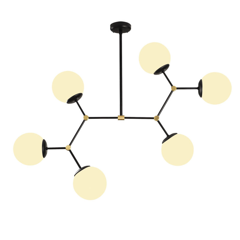Modern Scandinavian Chandelier, Black & White, 39.4 x 22.8 inches | Metal Body, Glass Cap, 6 x E27 Max 40W | Height: 31.5 inches, Base Plate: 3.9 inches | Elegant Design for Living Room & Dining Spaces, Easy to Install