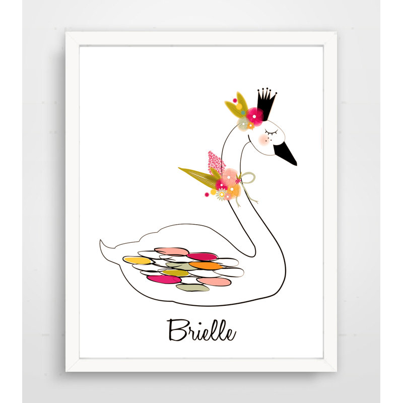 Impression sur papier avec cygne floral, H 10 po x l 8 po