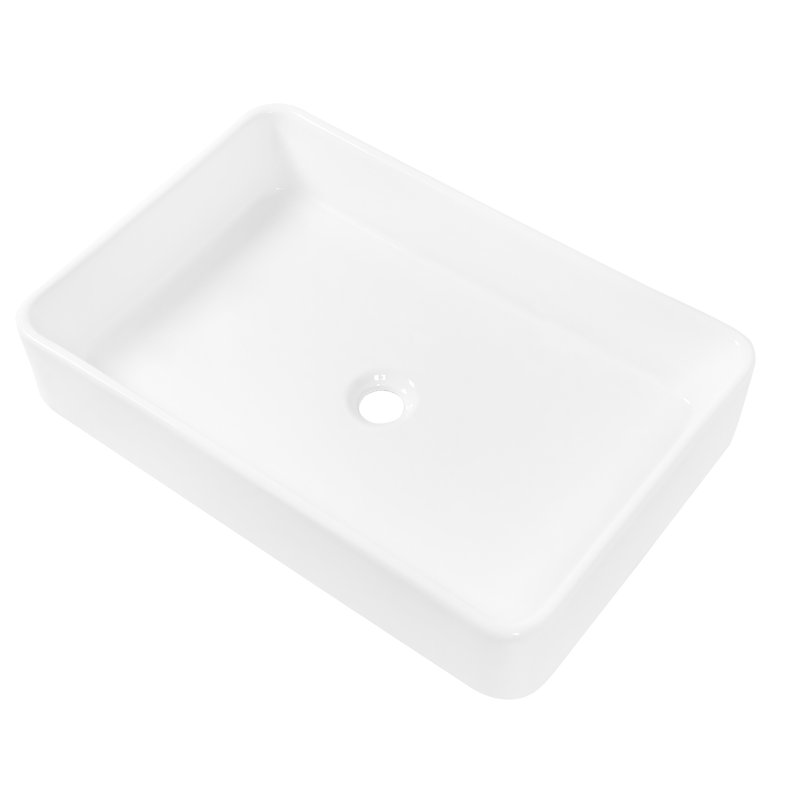 Lavabo vasque de salle de bain en céramique 24X16 - Surface lisse et durabilité Allure rectangulaire contemporaine, Blanc