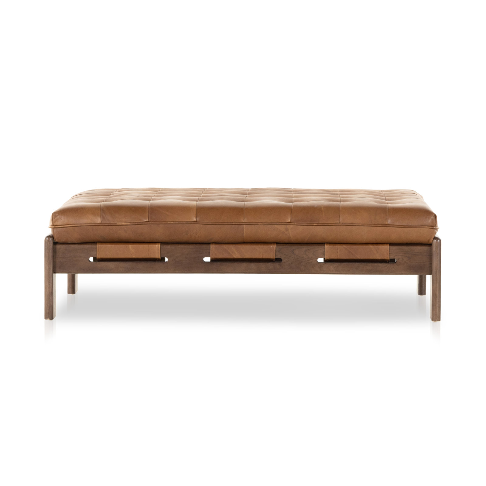 Ellinor 50" Genuine Leather Ottoman, Heirloom Sienna Genuine Leather
