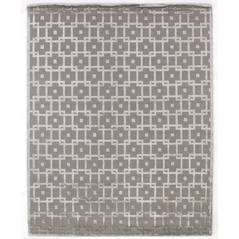 Metro-Velvet Geometric Area Rug in Silver, Rectangle 4' x 6'