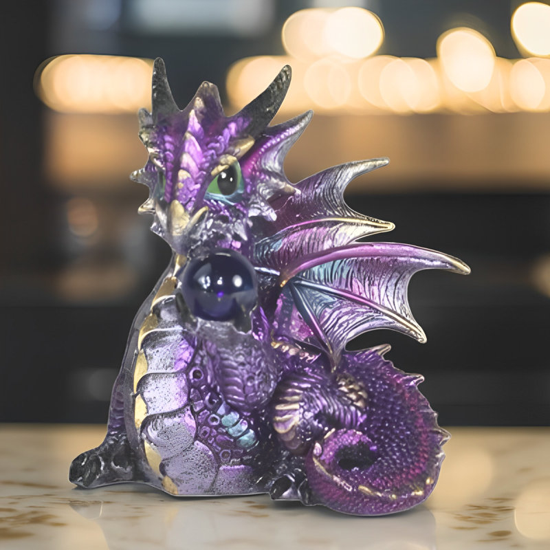 Figurine dragon mauve l 6,5 "avec cristal