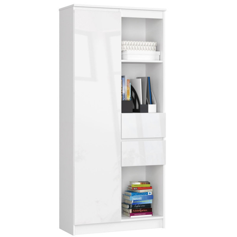 Alexs 180cm H x 80cm W Standard Bookcase, White Gloss