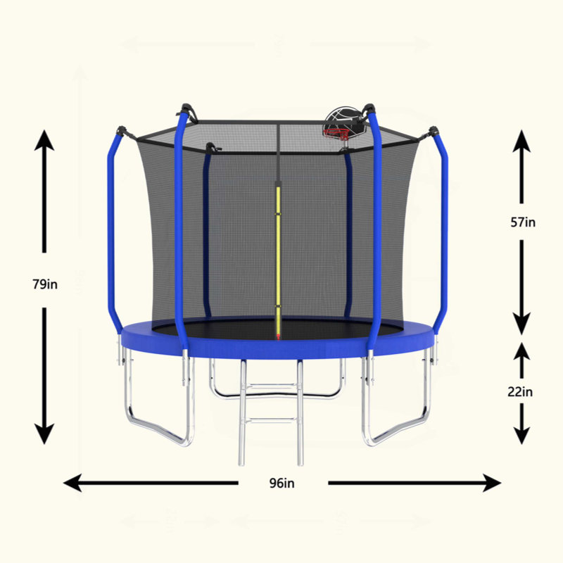Trampoline 8FT avec panier de basketball, trampoline d'extérieur renforcé de type ASTM avec filet d'enclos