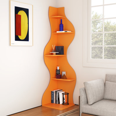 Bibliothèque d'angle, étagère murale moderne à 5 niveaux avec petit support de rangement ondulé pour petit espace