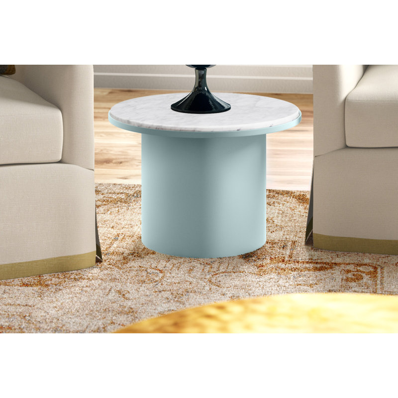Plateau Marble End Table, 14" H x 21" W x 21" D, Cherry Marble, Stainless Steel