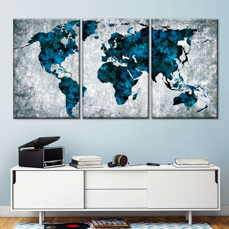Impression sur toile multicolore carte du monde, H 18 po x l 38 po x P 1,25 po