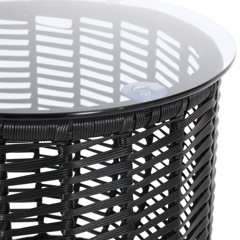 Table d'appoint de patio en verre trempé de 15,52 po, conception et cadre en fer thermolaqué de 15,52 po