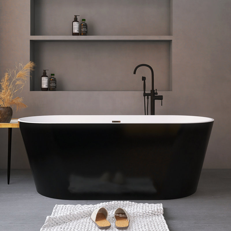 Baignoire de trempage double autoportante en acrylique 67 po. X 31 po., Lustre noir