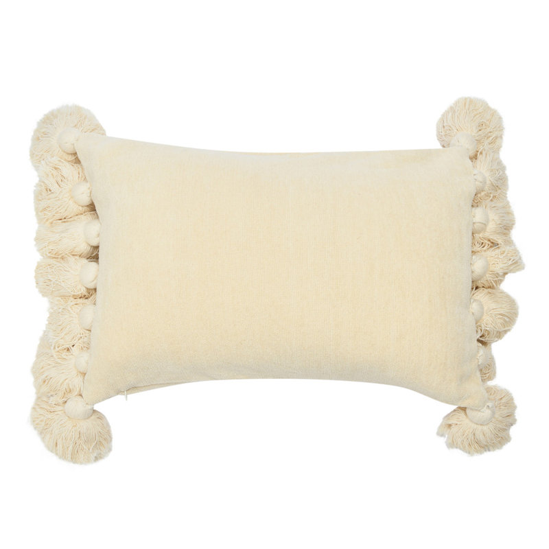 Tassels Cotton Reversible Throw Pillow, Cream, 12" x 27"