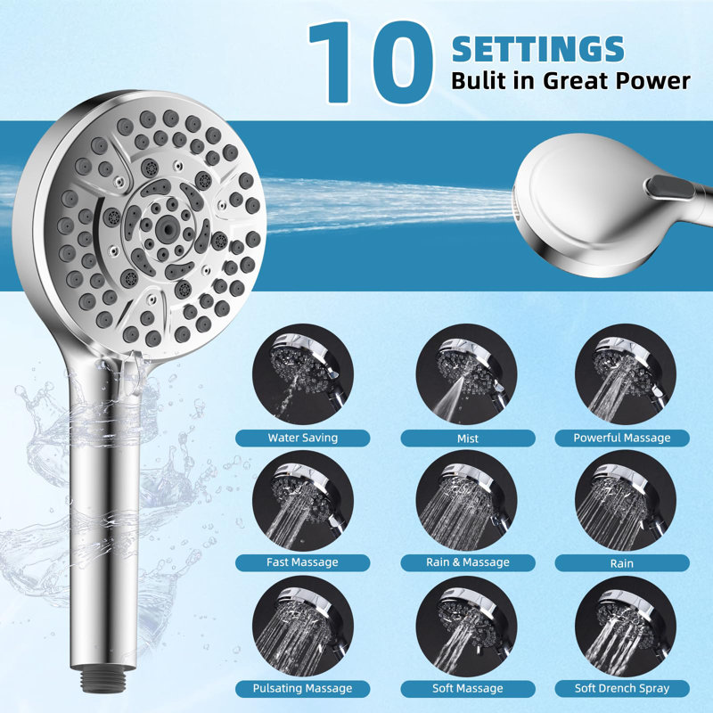 10" Filtered Shower Head,High Plessure 10-Spray Handheld,20 Stage Shower Filter,Extension Arm, 71" Hose, Chrome