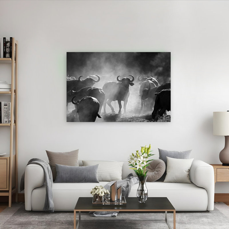 "Dusty Buffalo Herd", art contemporain mural, H 40 po x l 60 po