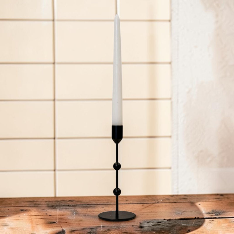 H Tabletop Candlestick Holder with Candle Included, 14 cm H x 8 cm W x 8 cm D