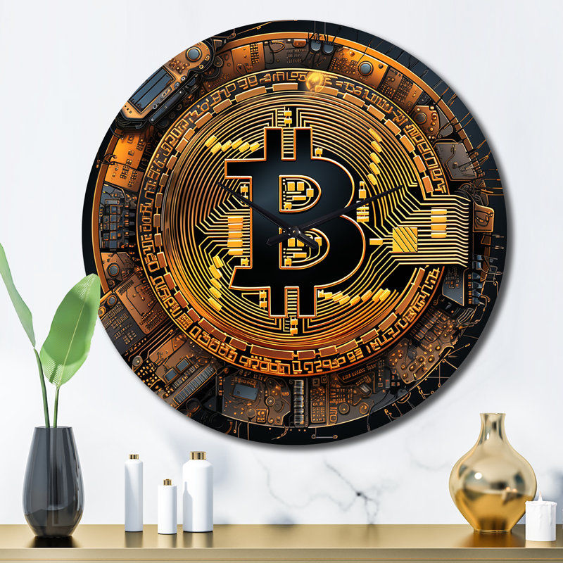 Bitcoin Crypto Seal - Modern Geometric Wall Clock, Grand