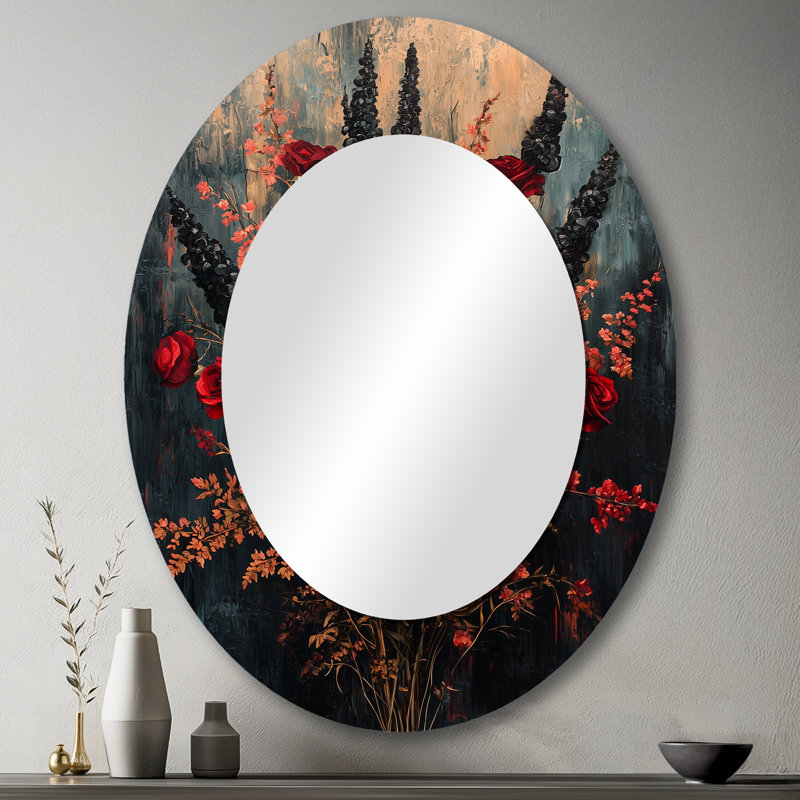 Abstrait abstrait bouquet de roses gothique foncé I - Miroir mural moderne, 43 po x 33 po
