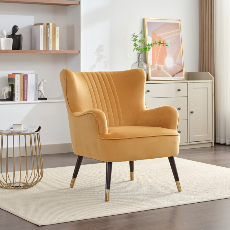 Dawe Velvet Wingback Chair, Yellow