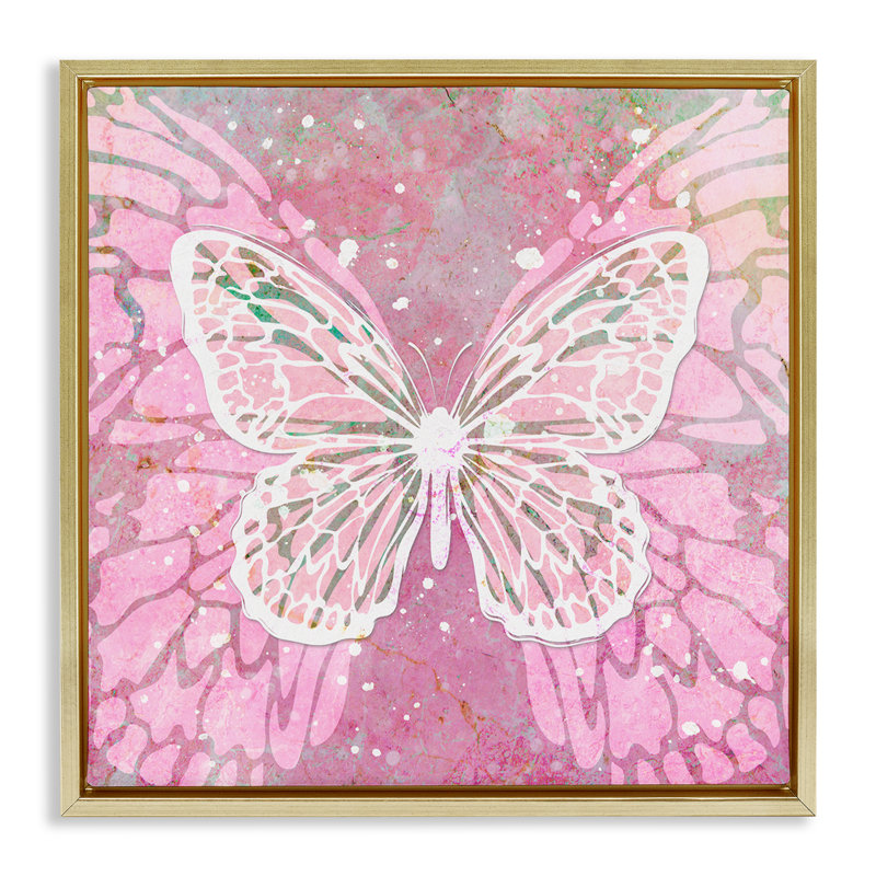 «Pink Butterfly Wings» par Martina Pavlova, H 25 po x l 25 po, Cadre flottant noir de jais