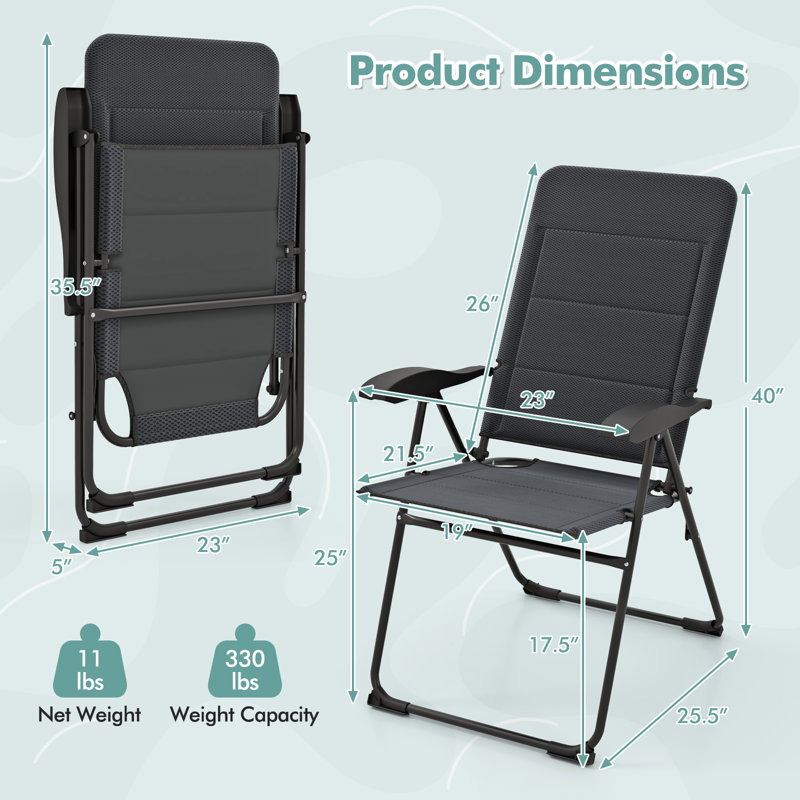 2 chaises de patio pliantes à dossier inclinables et réglables, 2, Gris