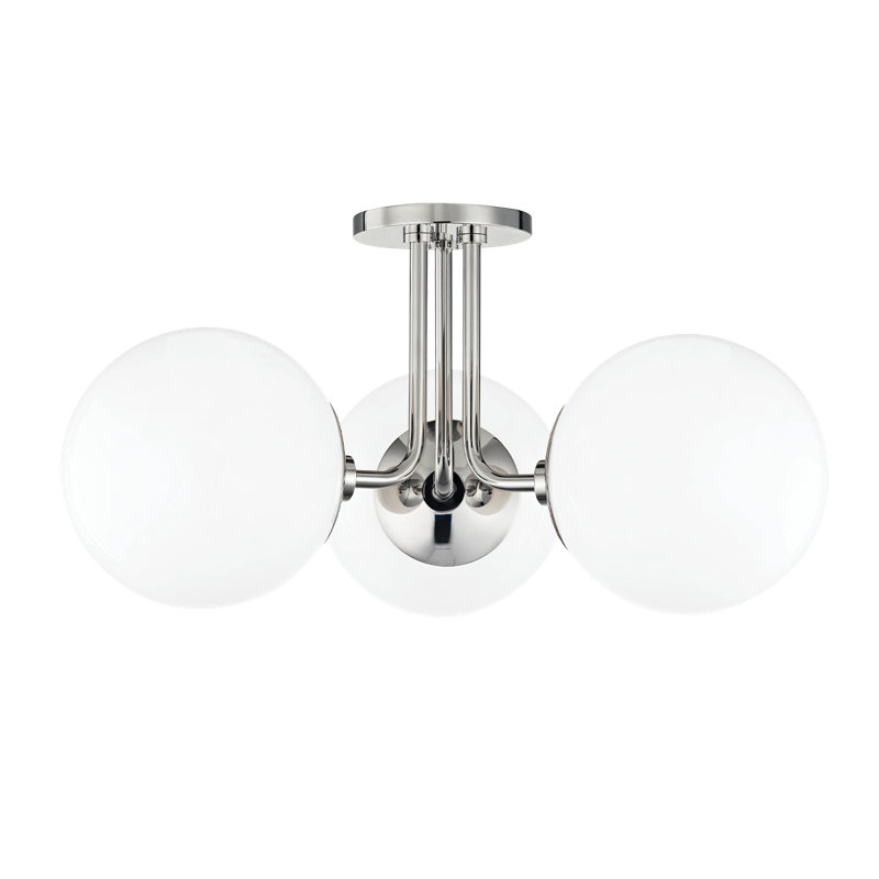 Luna Glass Semi Flush Mount, Polished Nickel