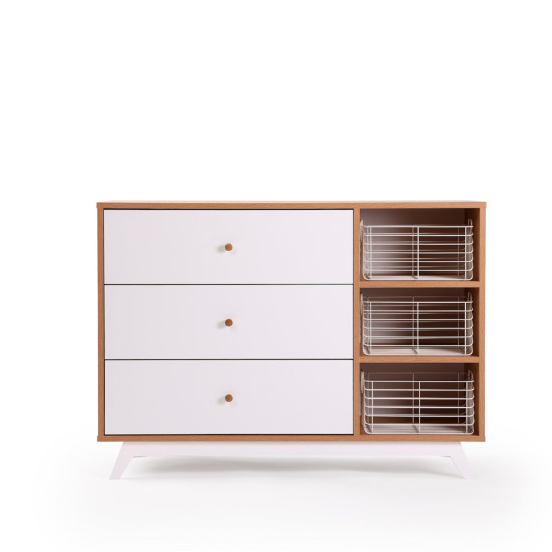 Central Park 3 - Drawer Dresser, White/Red Oak