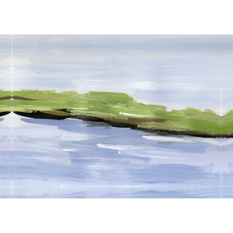 Paysage abstrait vert bleu - reproduction d'art sur toile tendue, H 20 po x l 30 po