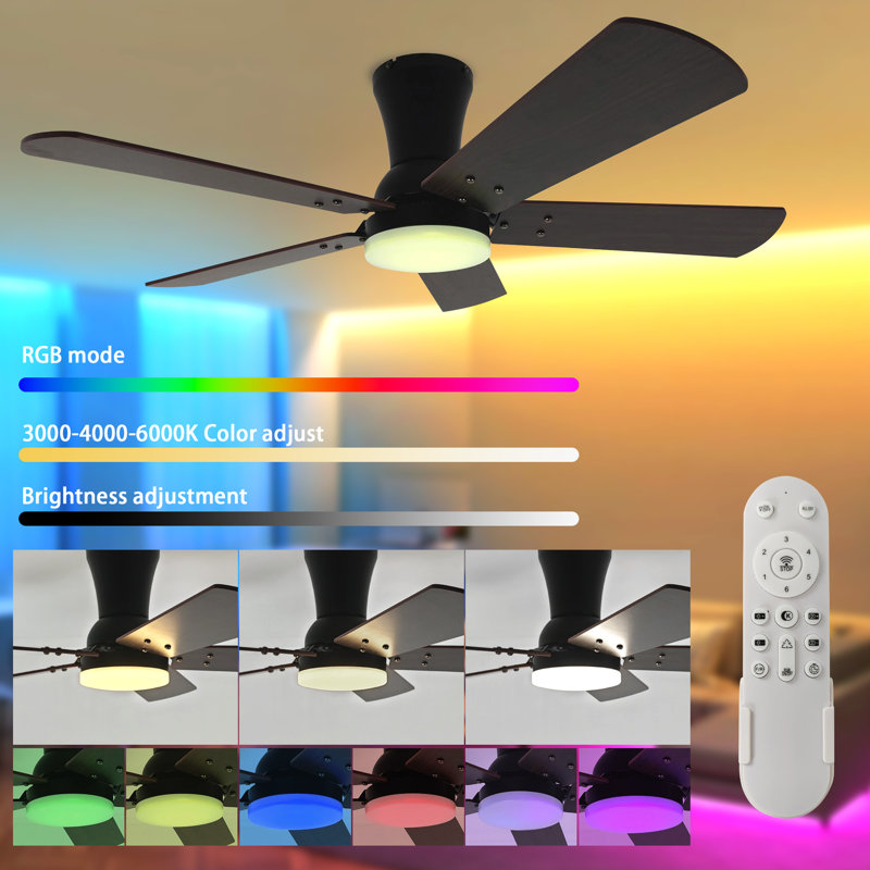 42" 5 - Blade  Dimmable RGB Reversible LED Ceiling Fan with Light Kit and Remote Control
