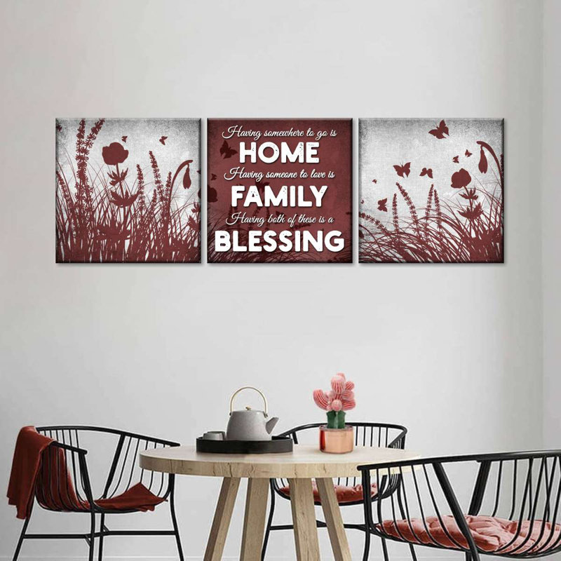 Ensemble de 3 pièces de citation sur toile "Family and home", H 8 po x l 26 po x P 1 po