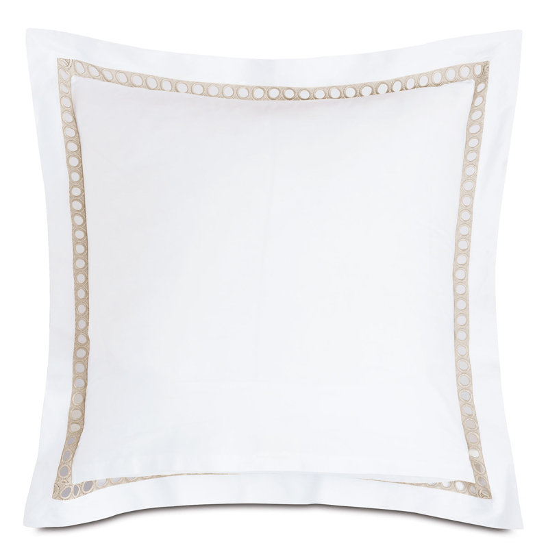 Celine 100% Cotton Pillow Sham, White/Champagne, Euro