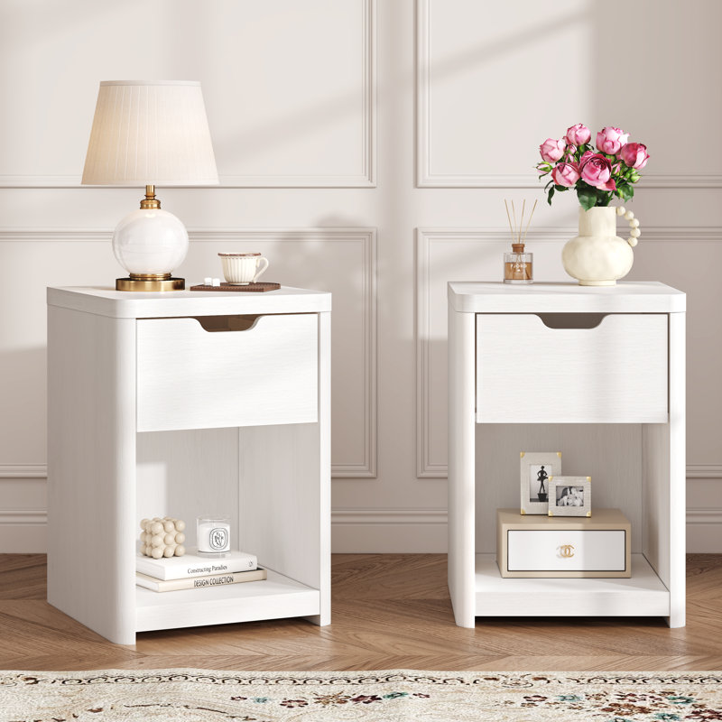 15.3" 1 - Drawer Nightstand With Drawer And Open Compartment(set Of 2)
