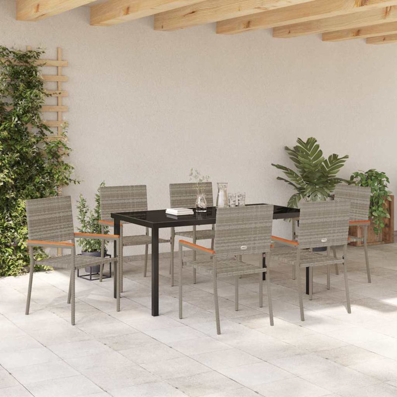 7 Piece Garden Dining Set Poly Rattan, Grey