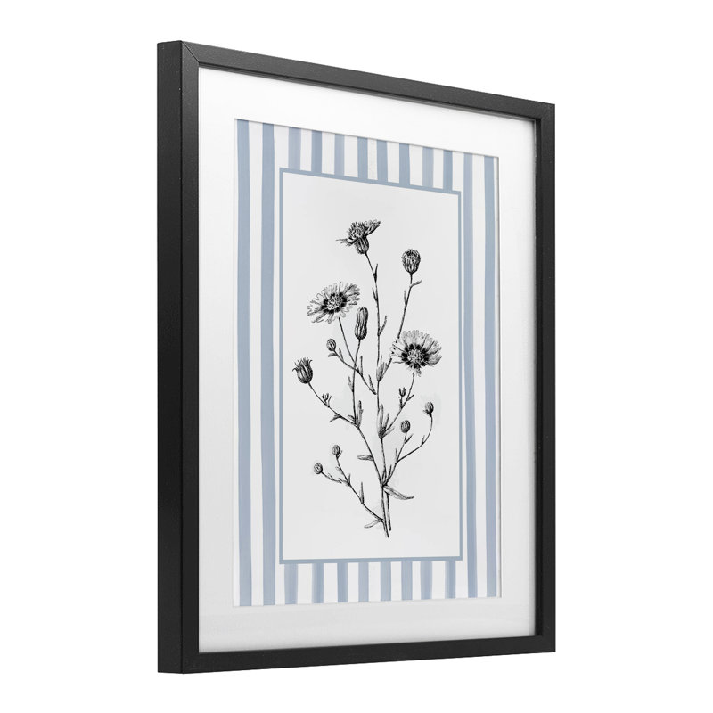 «Herbs in Striped Border», reproduction encadrée sous verre, design par lettré et doublé, 21" H x 17" W, Cadre noir minuit