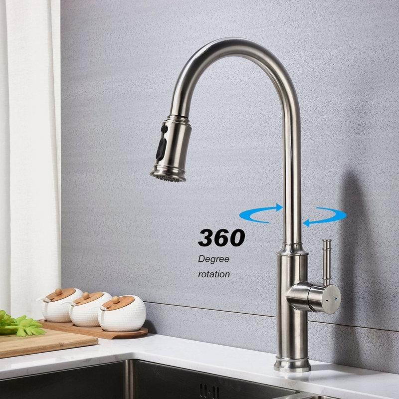 Robinet de cuisine avec douchette extractible, Nickel brossé