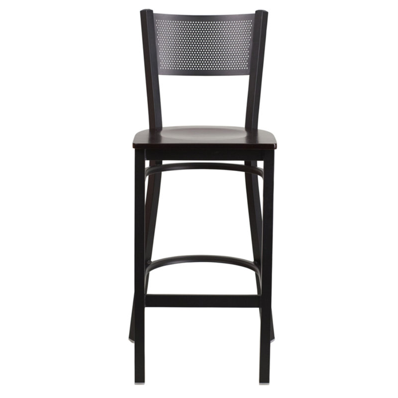 Miranda Grid Back Metal Restaurant Barstool, Walnut, 1