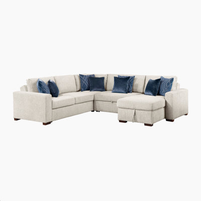 Mischa 140" Modern & Contemporary Microfiber 4-Piece Sectional Sofa with Pull-Out Bed, Reversible Chaise & Click Motion Back