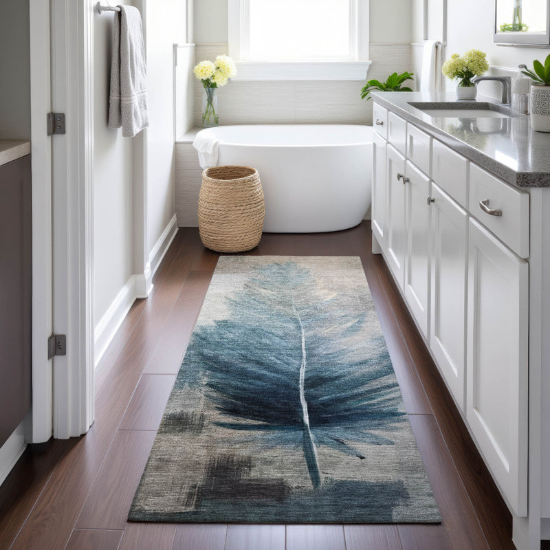Machine Washable Indoor/Outdoor Chantille ACN2745 Botanical Rug, 2'3" x 7'6" Runner, Teal