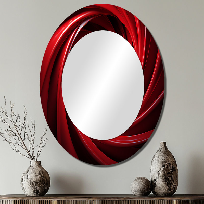 Miroir mural ovale rouge et noir en spirale abstraite, 40 po x 30 po