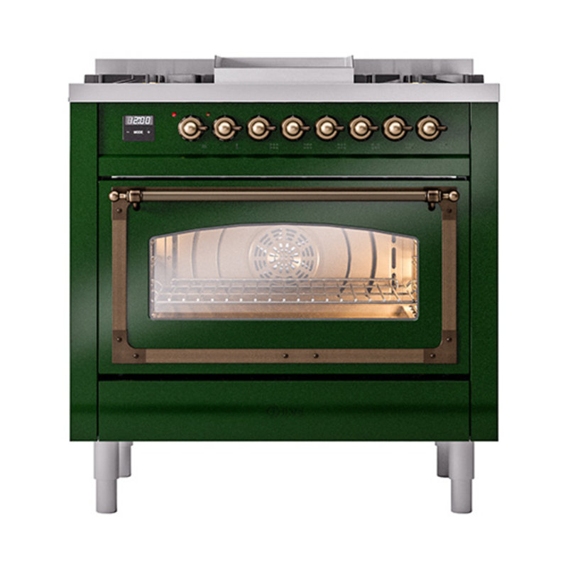 ILVE Nostalgie II Noblesse 36 in Dual Fuel Range, Emerald Green/Bronze, Natural Gas