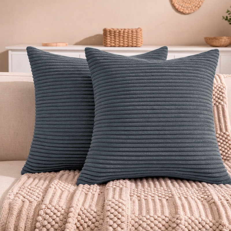 Aspire Homeware Striped Square Velvet Cushion Cover, Pack of 2, Grey