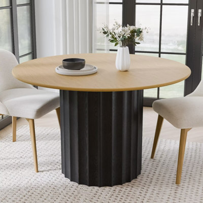 46" Two-tone Round Oak Dining Table with Solid Wood Pedestal Modern Kitchen Table for Living Room Dining Room Seats 4