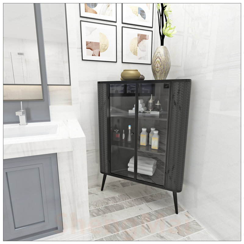 Armoire de rangement moderne à 3 niveaux avec portes en verre trempé, tablettes amovibles et structure en métal - Organisateur autoportant pour la salle de bain, la cuisine et les petits espaces