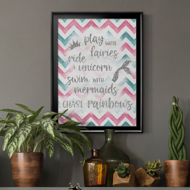 Fairies Unicorns Mermaids - cadre photo, art textuel sur toile, H 22,5 po x l 30,5 po x P 1,5 po, Noir