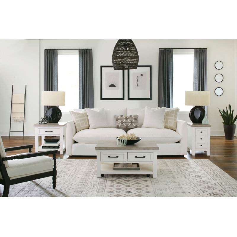 Cora Gray and White Oak Rectangular Coffee Table with Storage