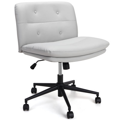Chaise de bureau ergonomique sans accoudoirs - Grande assise pivotante en similicuir - Chaise de bureau à roulettes réglable en hauteur - Confort moderne pour bureau à domicile ou coiffeuse - Gris pâle