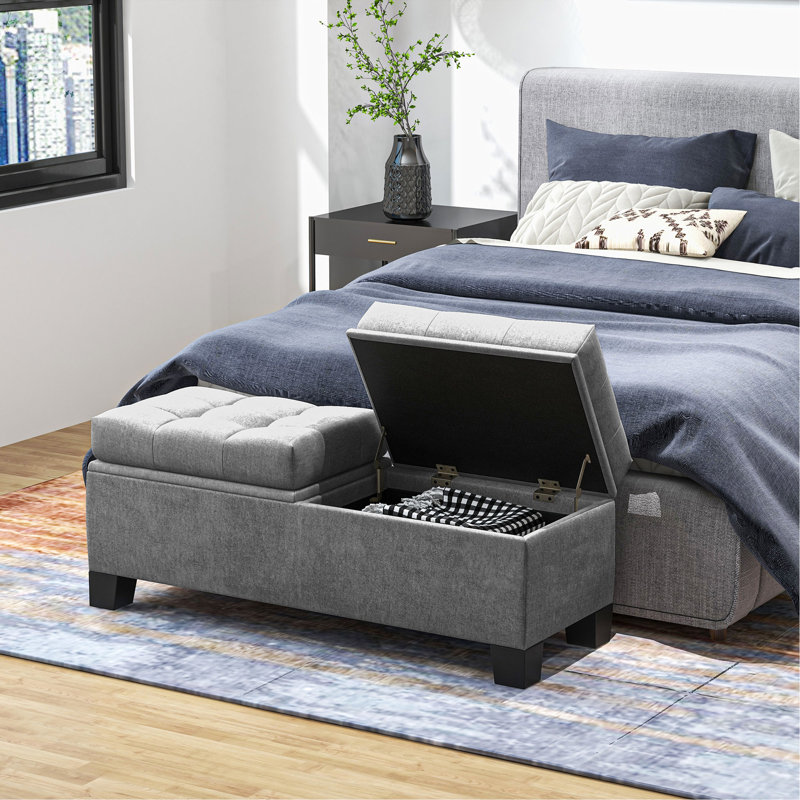 Fabric Upholstered Storage Bench, Gray